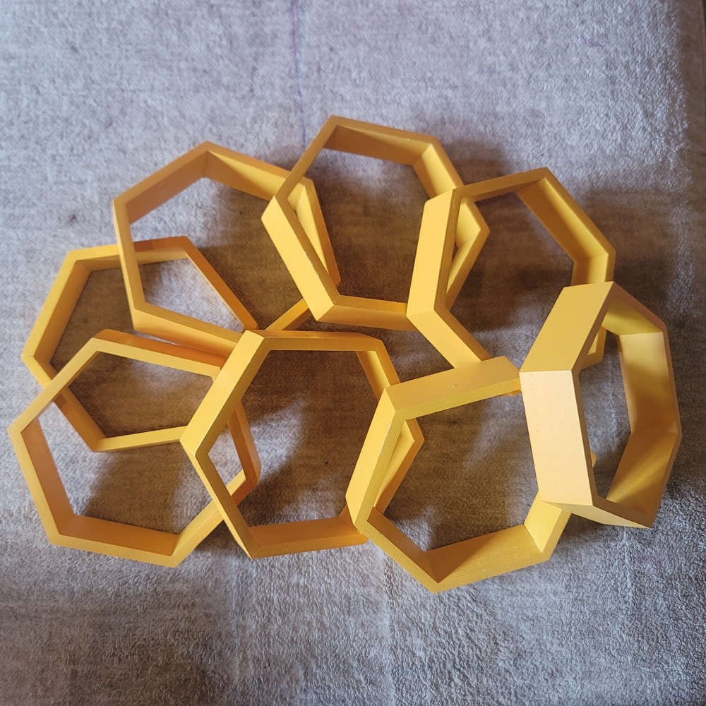 Set of 8 Yellow Faux Wood Honeycomb Hexagon Honeybee Room Party Decor